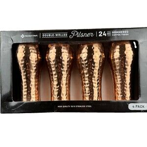 NIB Member's Mark Double Walled Cups 24oz Hammered Copper Finish Pilsner 4 Pack